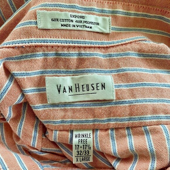 Van Heusen Orange Blue Long Sleeve Button Down Wrinkle Free Men's Shirt Size 17 - Picture 7 of 8